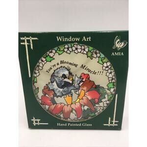 AMIA Window Art Hand Painted Glass Suncatcher “You’re a Blooming Miracle” Duck